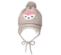 Strickmütze MAXIMO, Mädchen, Gr. 47, braun, Wollmischung, unifarben mit Farbeinsatz, Mützen Strickmütze, mit Reh Motiv mit Pompon und Bindeband (34956259-47) braun