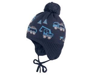 Strickmütze MAXIMO, Jungen, Gr. 49, blau (dunkelmarine), Strick, Baumwolle, mehrfarbig, Mützen Strickmütze, Baumwolle, gefüttert, zum Binden, Bommel (32446540-49) dunkelmarine