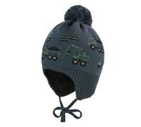 Strickmütze MAXIMO, Jungen, Gr. 49, grün (schwarz slate), Strick, Baumwolle, mehrfarbig, Mützen Strickmütze, Baumwolle, gefüttert, zum Binden, Bommel (41964165-49) schwarz slate