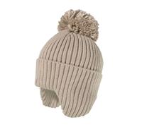 Strickmütze MAXIMO, Jungen, Gr. 53/55, braun (hellbraunmeliert), Strick, Materialmix, unifarben, Mützen Strickmütze, wärmend, breiter Umschlag, Ohrenklappen, Bommel (73673419-53) hellbraunmeliert