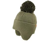 Strickmütze MAXIMO, Jungen, Gr. 53/55, grün (oliv), Strick, Materialmix, unifarben, Mützen Strickmütze, wärmend, breiter Umschlag, Ohrenklappen, Bommel (41322931-53) oliv