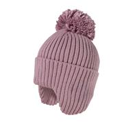Strickmütze MAXIMO, Jungen, Gr. 53/55, lila (rauchlila), Strick, Materialmix, unifarben, Mützen Strickmütze, wärmend, breiter Umschlag, Ohrenklappen, Bommel (93295104-53) rauchlila