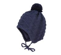 Strickmütze MAXIMO, Jungen, Gr. 53, blau (dunkelmarine), Strick, Wolle, unifarben, Mützen Strickmütze, Wolle, gefüttert, zum Binden, mit Bommel (85181000-53) dunkelmarine