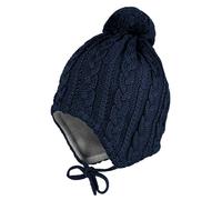 Strickmütze MAXIMO, Jungen, Gr. 53, blau (marine), Strick, Wolle, Zopfmuster, unifarben, Mützen Strickmütze, mit Zopfstrickmuster mit Pompon und Bindeband (81096761-53) marine
