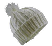 Strickmütze mit Pompom aus Kunstfell wollweiss
