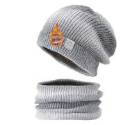 Strickmütze mit Scarf Damen Wintermütze mit Farbverlauf Strickschal Set Warm Wintermütze und Schal mit Dicke Fleecefutter Herbst Winter Beanie Schal Set für Ski Outdoor (Schwarz-Grau, Eine Größe)