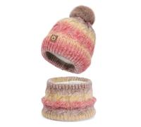 Strickmütze Mütze Schal Set Damen Strickmütze Wintermütze Warme Bommelmütze Farbverlauf Unisex Dehnbare für Winter Outdoor One Size Watermelon Red