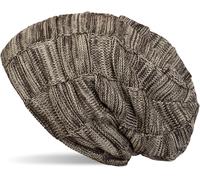 Strickmütze STYLEBREAKER "Feinstrick Beanie mit Karo Strick", Damen, beige (beige, braun), 100% Viskose CV., Modisch, Mützen Strickmütze (11456149-0) beige, braun