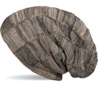 Strickmütze STYLEBREAKER "Feinstrick Beanie mit Karo Strick", Damen, beige (beige, grau), 100% Viskose CV., Modisch, Mützen Strickmütze (63416517-0) beige, grau