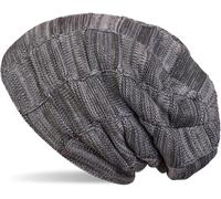 Strickmütze STYLEBREAKER "Feinstrick Beanie mit Karo Strick", Damen, grau, 100% Viskose CV., Modisch, Mützen Strickmütze (88150919-0) grau