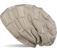 Strickmütze STYLEBREAKER "Feinstrick Beanie mit Karo Strick", Damen, grau (hellgrau, beige), 100% Viskose CV., Modisch, Mützen Strickmütze (38619742-0) hellgrau, beige