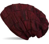 Strickmütze STYLEBREAKER "Feinstrick Beanie mit Karo Strick", Damen, rot (bordeaux, rot), 100% Viskose CV., Modisch, Mützen Strickmütze (58793109-0) bordeaux, rot