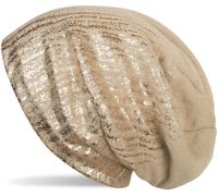 Strickmütze STYLEBREAKER "Feinstrick Beanie mit Metallic Print", Damen, beige (beige, rosegold), 100% Polyacryl PAN., Modisch, Mützen Strickmütze (65966130-0) beige, rosegold