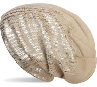 Strickmütze STYLEBREAKER "Feinstrick Beanie mit Metallic Print", Damen, beige (beige, silber), 100% Polyacryl PAN., Modisch, Mützen Strickmütze (64298121-0) beige, silber