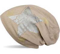 Strickmütze STYLEBREAKER "Feinstrick Beanie mit Sternen und Strass", Damen, beige, 100% Viskose CV., Modisch, Mützen Strickmütze (85843012-0) beige