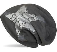 Strickmütze STYLEBREAKER "Feinstrick Beanie mit Sternen und Strass", Damen, grau (dunkelgrau), 100% Viskose CV., Modisch, Mützen Strickmütze (98067350-0) dunkelgrau