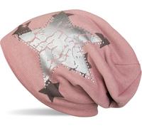 Strickmütze STYLEBREAKER "Feinstrick Beanie mit Sternen und Strass", Damen, rosa (altrose), 100% Viskose CV., Modisch, Mützen Strickmütze (89814342-0) altrose