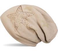 Strickmütze STYLEBREAKER "Feinstrick Beanie mit Strass Stern", Damen, beige, 100% Viskose CV., Modisch, Mützen Strickmütze (97275423-0) beige