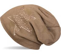 Strickmütze STYLEBREAKER "Feinstrick Beanie mit Strass Stern", Damen, braun, 100% Viskose CV., Modisch, Mützen Strickmütze (83591919-0) braun