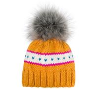 Strickmütze STYLEBREAKER "Kinder Strick Bommelmütze Herzmuster", Jungen, gelb (curry), Modisch, Mützen Strickmütze (29223516-0) curry