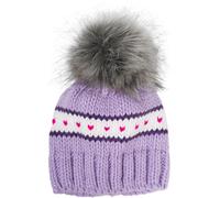 Strickmütze STYLEBREAKER "Kinder Strick Bommelmütze Herzmuster", Jungen, lila (flieder), Modisch, Mützen Strickmütze (32652560-0) flieder