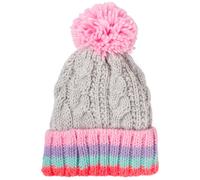 Strickmütze STYLEBREAKER "Kinder Strick Bommelmütze Zopfmuster", Jungen, grau (hellgrau, rosa), 6% Nylon NY. 81% Polyacryl PAN. 9% Polyamid PA. 4% Wolle WO., Modisch, Mützen Strickmütze (14537411-0) h