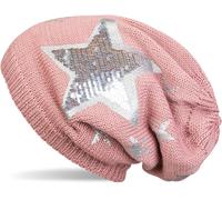 Strickmütze STYLEBREAKER "Strick Beanie mit Pailletten Stern Print", Damen, rosa (altrose), 100% Viskose CV., Modisch, Mützen Strickmütze (39308524-0) altrose