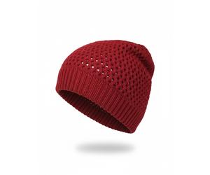 Strickmütze STYLEBREAKER "Strick Beanie Mütze mit Loch Muster", Damen, rot (bordeaux, rot), Obermaterial: 100% Viskose CV., Modisch, Mützen Strickmütze (70513842-0) bordeaux, rot
