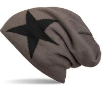 Strickmütze STYLEBREAKER "Strick Beanie Mütze mit Stern", Damen, grau (dunkelgrau), 100% Viskose CV., Modisch, Mützen Strickmütze (57571943-0) dunkelgrau