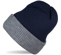 Strickmütze STYLEBREAKER "Wende Feinstrick Beanie doppelt gestrickt", Damen, blau (dunkelblau, grau), Obermaterial: 80% Viskose CV. 20% Polyacryl PAN., Modisch, Mützen Strickmütze (48947901-0) dunkelb