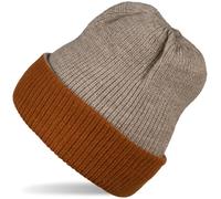 Strickmütze STYLEBREAKER "Wende Feinstrick Beanie doppelt gestrickt", Damen, grau (taupe, cognac), Obermaterial: 80% Viskose CV. 20% Polyacryl PAN., Modisch, Mützen Strickmütze (86852714-0) taupe, cog