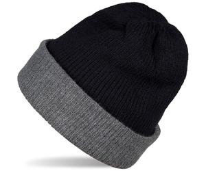 Strickmütze STYLEBREAKER "Wende Feinstrick Beanie doppelt gestrickt", Damen, schwarz (schwarz, dunkelgrau), Obermaterial: 80% Viskose CV. 20% Polyacryl PAN., Modisch, Mützen Strickmütze (41071512-0) s