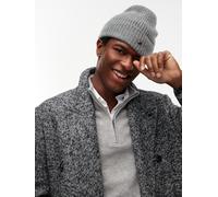 Strickmütze TOMMY HILFIGER "FLAG CASHMERE BEANIE", Damen, grau (medium grau heather), Strick, Kaschmir, unifarben, Mützen Strickmütze, One size mit Markenlogo (71760269-0) medium grau heather