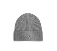 Strickmütze TOMMY HILFIGER "FLAG CASHMERE BEANIE", Damen, medium grau heather, Strick, Kaschmir, unifarben, Mützen Strickmütze, One size mit Markenlogo (71760269-0) medium grau heather