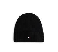 Strickmütze TOMMY HILFIGER "FLAG CASHMERE BEANIE", Damen, schwarz, Strick, Kaschmir, unifarben, Mützen Strickmütze, One size mit Markenlogo (31696649-0) schwarz