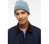 Strickmütze TOMMY HILFIGER "TH FLAG PIMA COTTON BEANIE", Damen, blau (frozen cr aumwollmischung, Mützen Strickmütze, Beanie mit Logostickerei, mit Kaschmiranteil Unisex (96135808-0) frozen creek