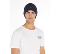 Strickmütze TOMMY HILFIGER "TH FLAG PIMA COTTON BEANIE", Damen, blau (space blau), Baumwollmischung, unifarben, Mützen Strickmütze, Beanie mit Logostickerei, mit Kaschmiranteil Unisex (41784715-0) spa