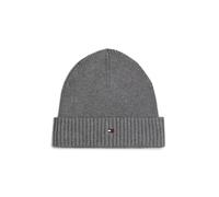 Strickmütze TOMMY HILFIGER "TH FLAG PIMA COTTON BEANIE", Herren, grau (mid grau heather), Baumwollmischung, Mützen Strickmütze, Beanie mit Logostickerei, mit Kaschmiranteil Unisex (31963328-0)