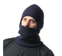 Strickmütze und Halstuch, unisex, Winterwärme, bequem, dehnbar, Kopfbedeckung, Schal für Outdoor-Aktivitäten, warm, randlos und Halstuch, marineblau, One size