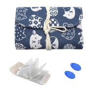 Stricknadel Aufbewahrung Tasche - Pin Bag Organizer mit 11 wasserdichten Reißverschlusstaschen,Blaues Katzendesign mit 2 Daumen Einfädler, tragbare Stricknadel Aufbewahrung A6