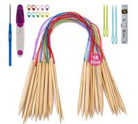 Stricknadeln Bambus Set, ARPDJK 18 Paare 2mm - 10mm Rundstricknadel Doppelspitzige Stricknadeln mit Stichmarkierungen, Maßband, Schere, Häkeln, Nadel, für Anfänger und Profis