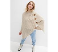 Strickponcho BONPRIX, Damen, beige (kieselbeige), Grobstrick, Obermaterial: 50% Polyacryl, 50% Polyester, unifarben, figurumspielend normal, hoch geschlossener Ausschnitt, Pullover, aus leicht transpa