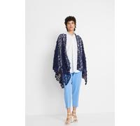 Strickponcho BONPRIX, Damen, blau (dunkelblau), Obermaterial: 100% Polyester, lässig geschnitten, Pullover Strickponcho (66009963-0)