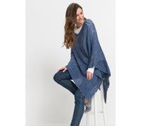 Strickponcho BONPRIX "Poncho", Damen, blau (jeansblau), Obermaterial: 50% Baumwolle, 50% Polyacryl, figurumspielend, Pullover Strickponcho, Poncho (72046840-0)