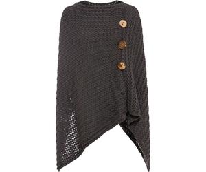 Strickponcho BONPRIX "Poncho", Damen, grau (dunkelgrau), Obermaterial: 50% Polyacryl, 50% Polyester, unifarben, figurumspielend, Pullover, aus Polyacryl und Polyester, mit Rundhals, mit Holzzierknöpfe