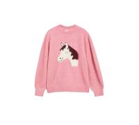 Rundhalspullover S.OLIVER JUNIOR, Mädchen, Gr. 128/134, rosa (schwarz rose), Strick, Obermaterial: 53% Polyamid, 41% Polyacryl, 6% Elasthan, bequem normal, Rundhals, Rippbündchen, Pullover Rundhalspul