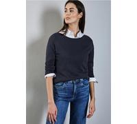 Strickpullover STREET ONE, Damen, Gr. 34, blau (tiefblau), Stoff, 60% Viskose, 40% Baumwolle, unifarben, normal normal, U-Boot-Ausschnitt, Bündchen, Pullover Strickpullover, mit U-Boot-Ausschnitt (548