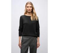 Strickpullover STREET ONE, Damen, Gr. 34, schwarz, Stoff, 60% Viskose, 40% Baumwolle, unifarben, normal normal, U-Boot-Ausschnitt, Bündchen, Pullover Strickpullover, mit U-Boot-Ausschnitt (48429049-34