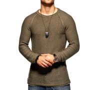 Strickpullover 2Y PREMIUM "JOSCHUA", Damen, Gr. S, grün (olivgrün), 50% Baumwolle, 50% Polyacryl, unifarben, normal, Rundhals, Pullover Strickpullover, mit Destroyed-Elementen (24498603-S) olivgrün