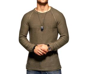 Strickpullover 2Y PREMIUM "JOSCHUA", Herren, Gr. S, grün (olivgrün), 50% Baumwolle, 50% Polyacryl, unifarben, normal, Rundhals, Pullover Strickpullover, mit Destroyed-Elementen (24498603-S) olivgrün